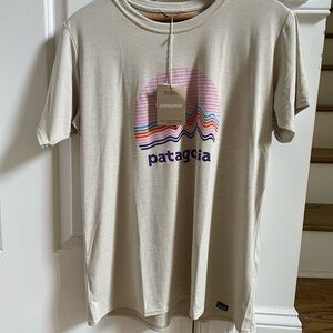 Patagonia Capilene Cool Daily T-Shirt, Cream / Ridge Rise Moonlight